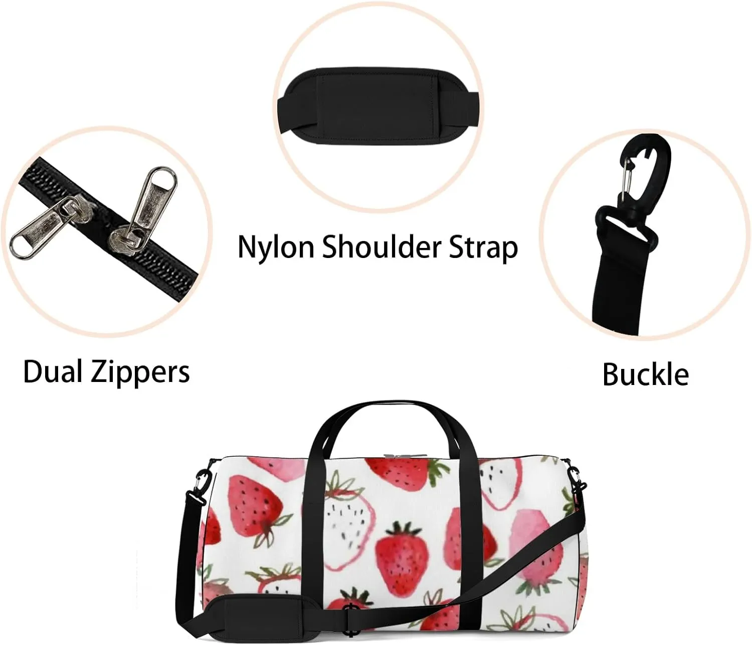 Sports Gym Bag for Women and Men Waterproof Abstract Watercolor Strawberries White Duffel Bag Lightweight Carryon Traveling Boarding Gripsack
