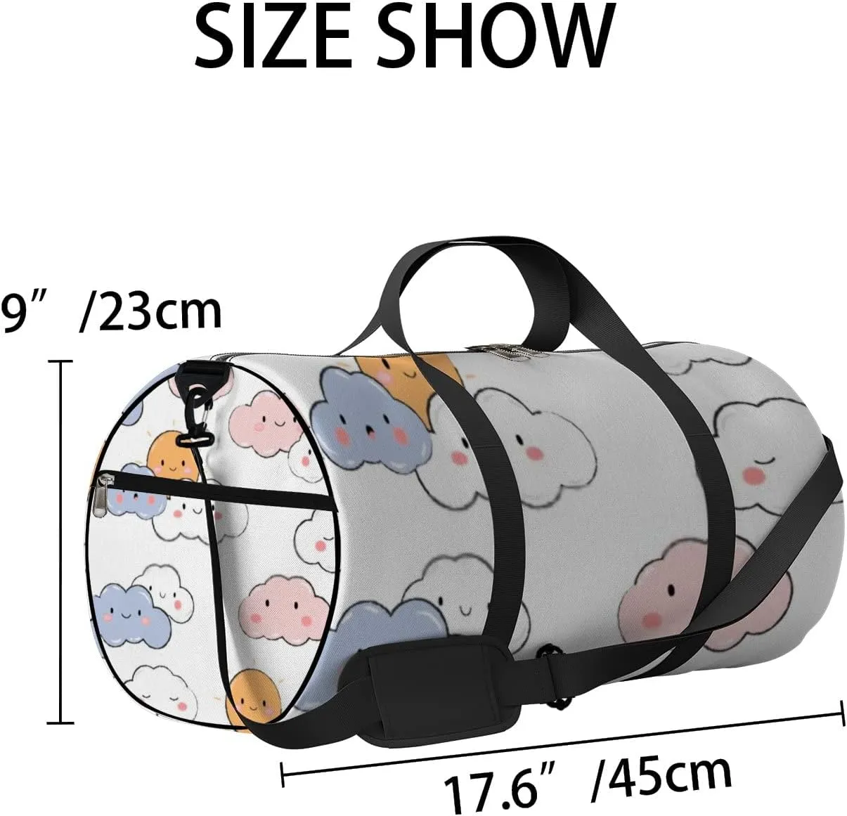 Sports Gym Bag for Women and Men Waterproof Adorable Kawaii Sky Cloud Pastel Color Cartoon Doodle Duffel Bag Lightweight Carryon Traveling Boarding Gripsack