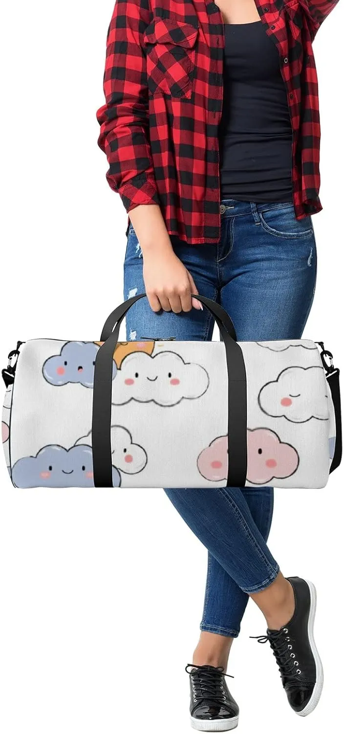 Sports Gym Bag for Women and Men Waterproof Adorable Kawaii Sky Cloud Pastel Color Cartoon Doodle Duffel Bag Lightweight Carryon Traveling Boarding Gripsack