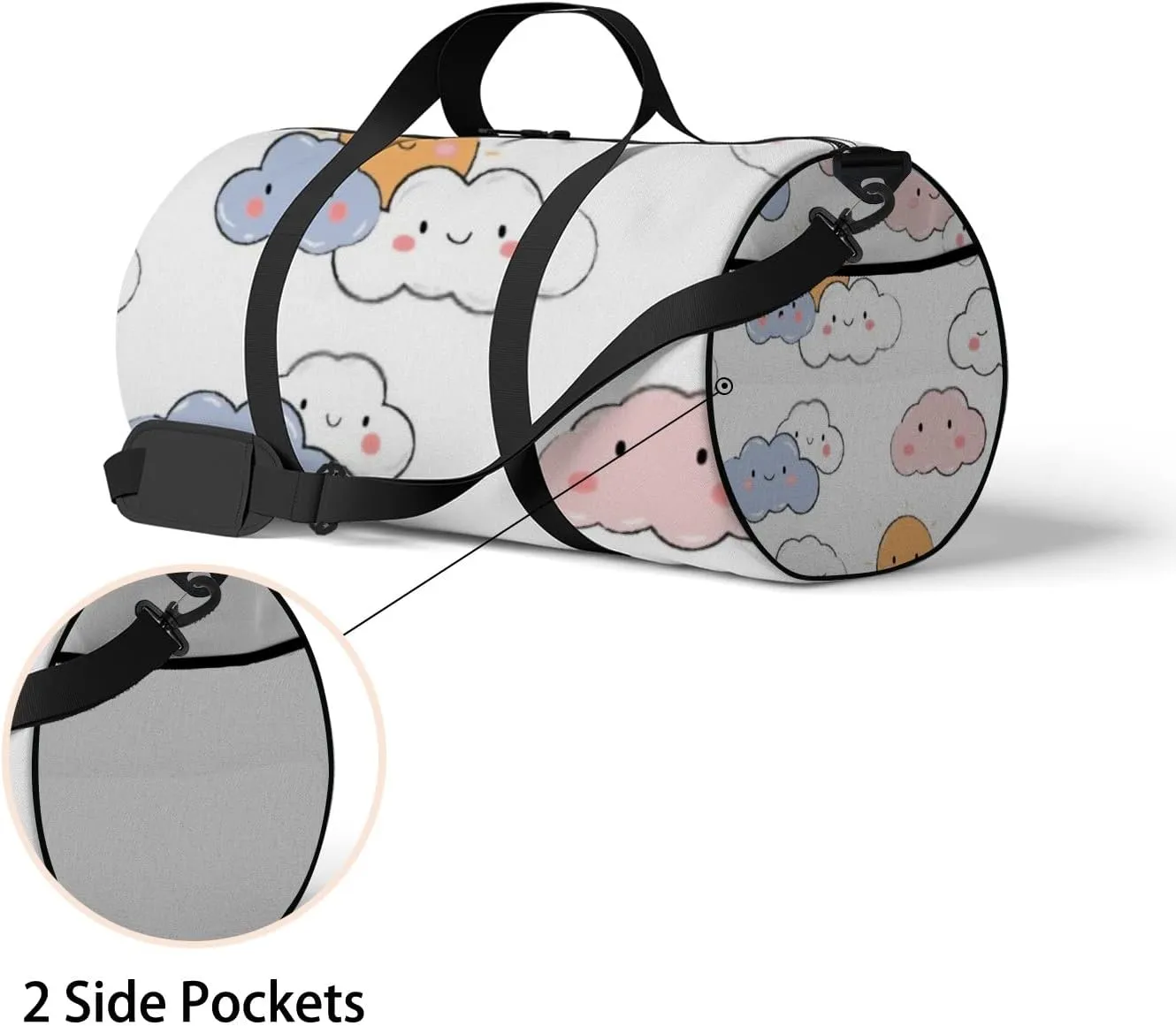 Sports Gym Bag for Women and Men Waterproof Adorable Kawaii Sky Cloud Pastel Color Cartoon Doodle Duffel Bag Lightweight Carryon Traveling Boarding Gripsack