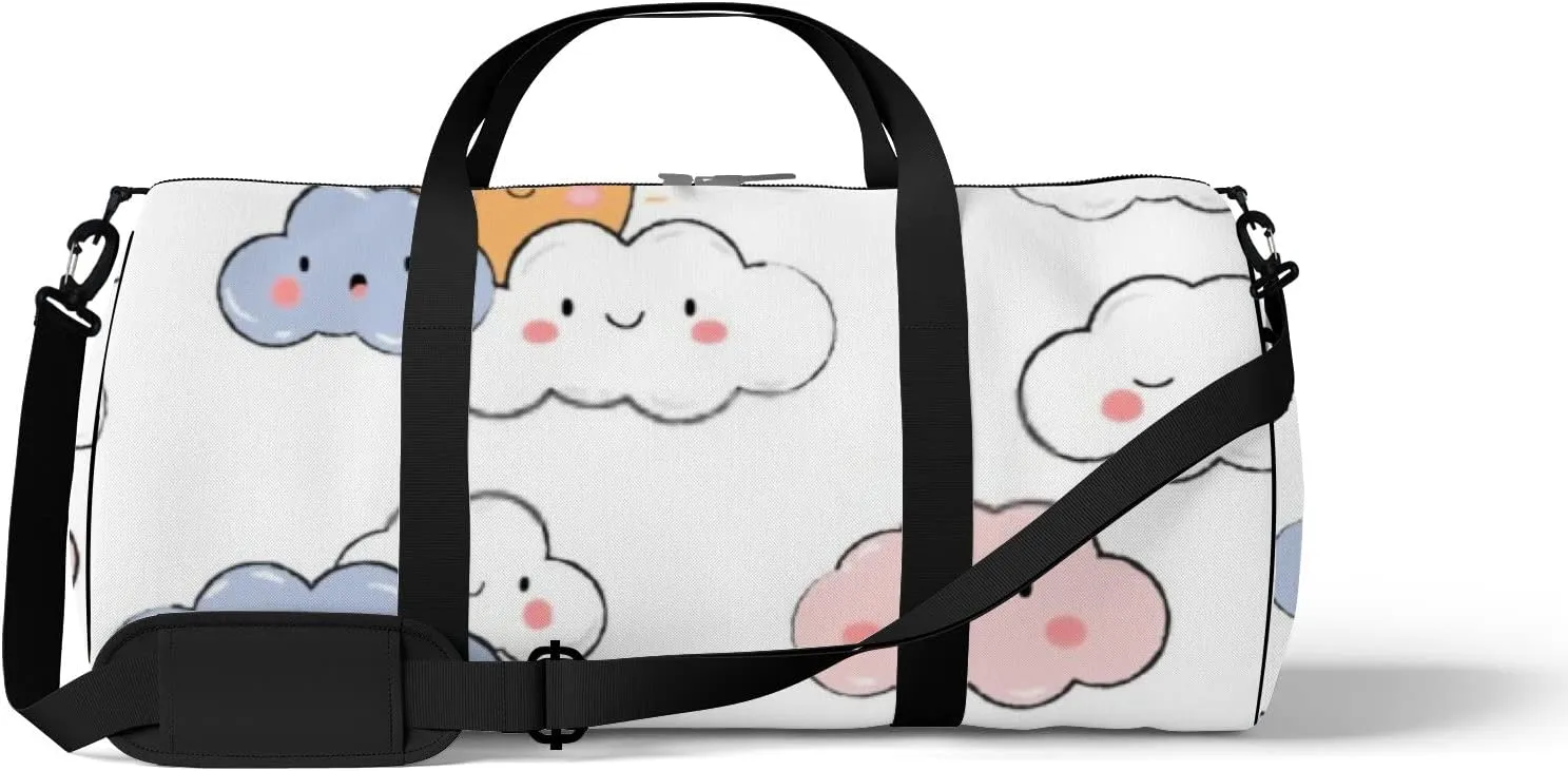 Sports Gym Bag for Women and Men Waterproof Adorable Kawaii Sky Cloud Pastel Color Cartoon Doodle Duffel Bag Lightweight Carryon Traveling Boarding Gripsack