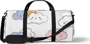 Sports Gym Bag for Women and Men Waterproof Adorable Kawaii Sky Cloud Pastel Color Cartoon Doodle Duffel Bag Lightweight Carryon Traveling Boarding Gripsack