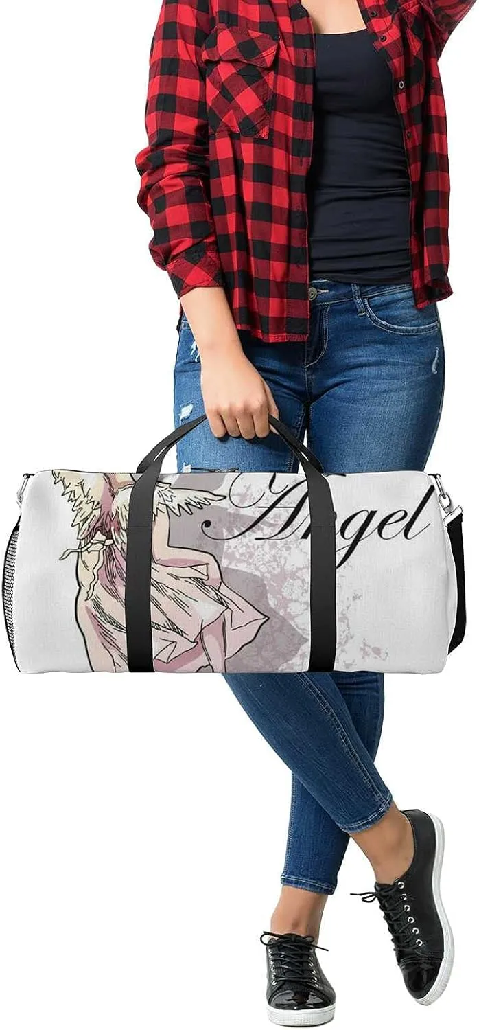 Sports Gym Bag for Women and Men Waterproof Angel Girl White Duffel Bag Lightweight Carryon Traveling Boarding Gripsack
