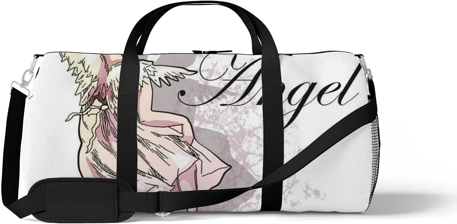 Sports Gym Bag for Women and Men Waterproof Angel Girl White Duffel Bag Lightweight Carryon Traveling Boarding Gripsack