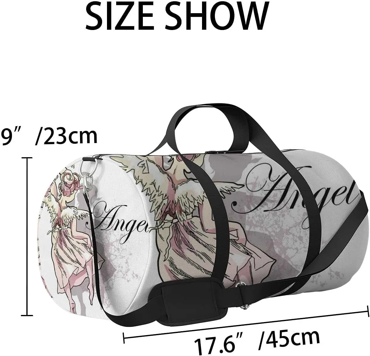 Sports Gym Bag for Women and Men Waterproof Angel Girl White Duffel Bag Lightweight Carryon Traveling Boarding Gripsack