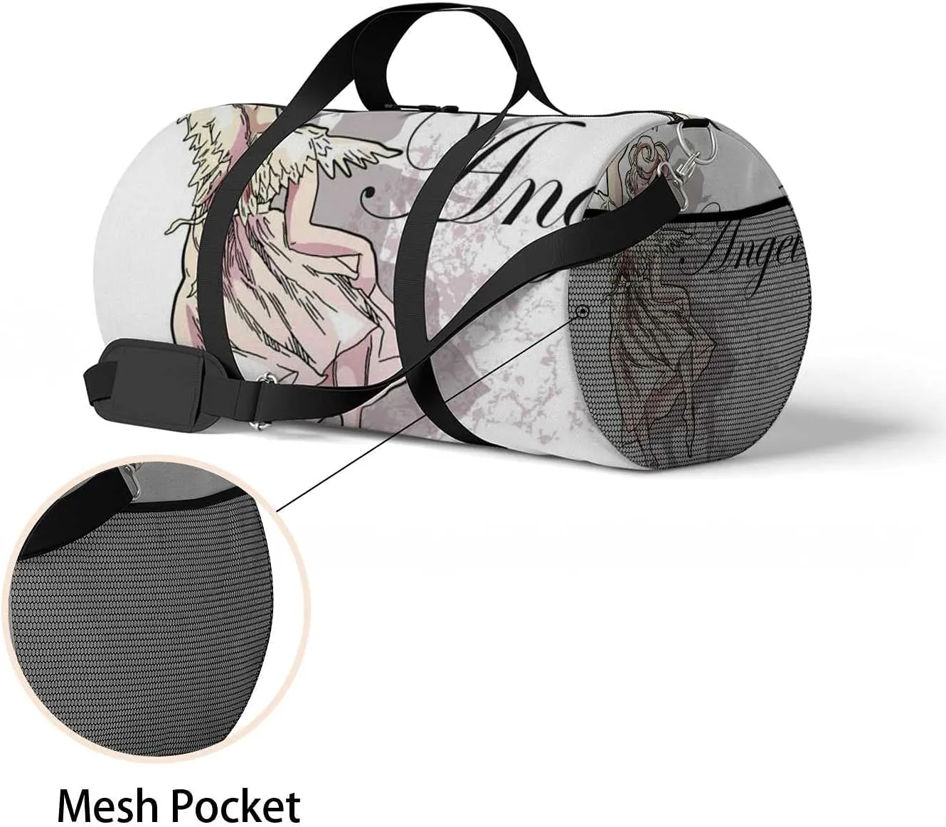 Sports Gym Bag for Women and Men Waterproof Angel Girl White Duffel Bag Lightweight Carryon Traveling Boarding Gripsack