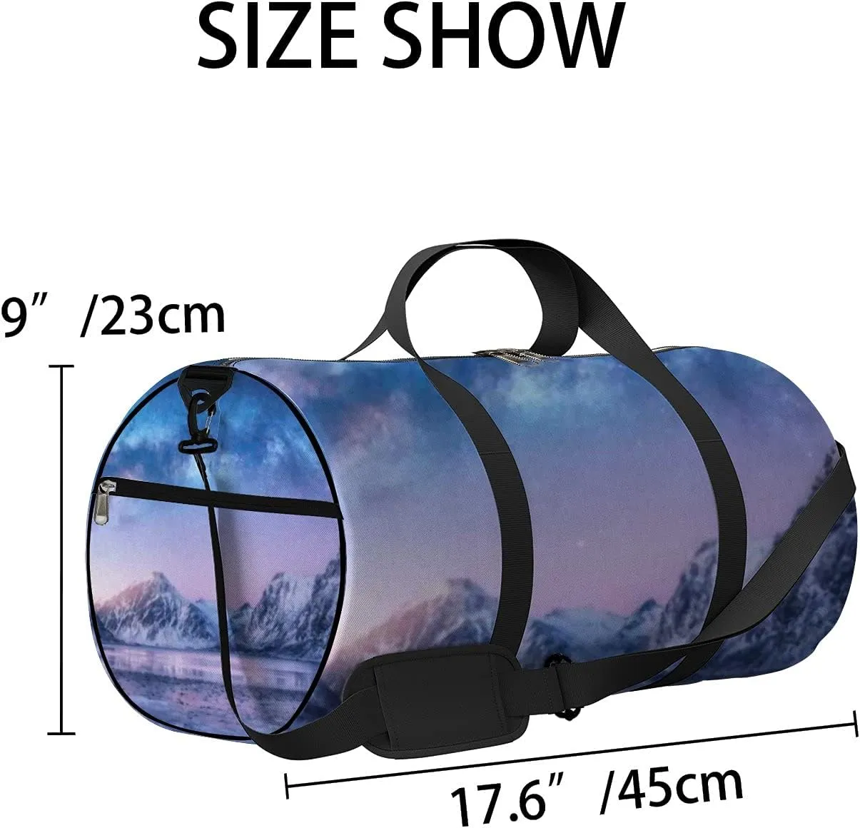 Sports Gym Bag for Women and Men Waterproof Arctic Landscape Blue Starry Sky Milky Way Duffel Bag Lightweight Carryon Traveling Boarding Gripsack