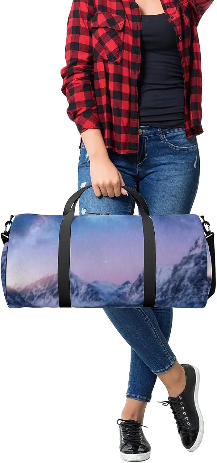 Sports Gym Bag for Women and Men Waterproof Arctic Landscape Blue Starry Sky Milky Way Duffel Bag Lightweight Carryon Traveling Boarding Gripsack