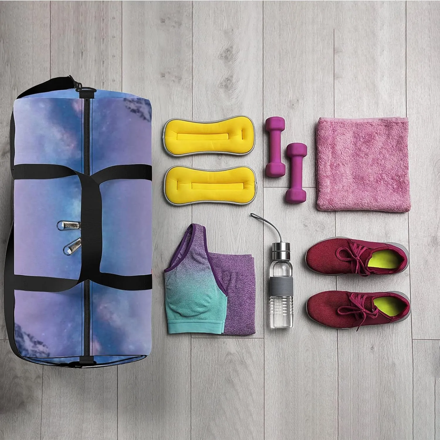 Sports Gym Bag for Women and Men Waterproof Arctic Landscape Blue Starry Sky Milky Way Duffel Bag Lightweight Carryon Traveling Boarding Gripsack