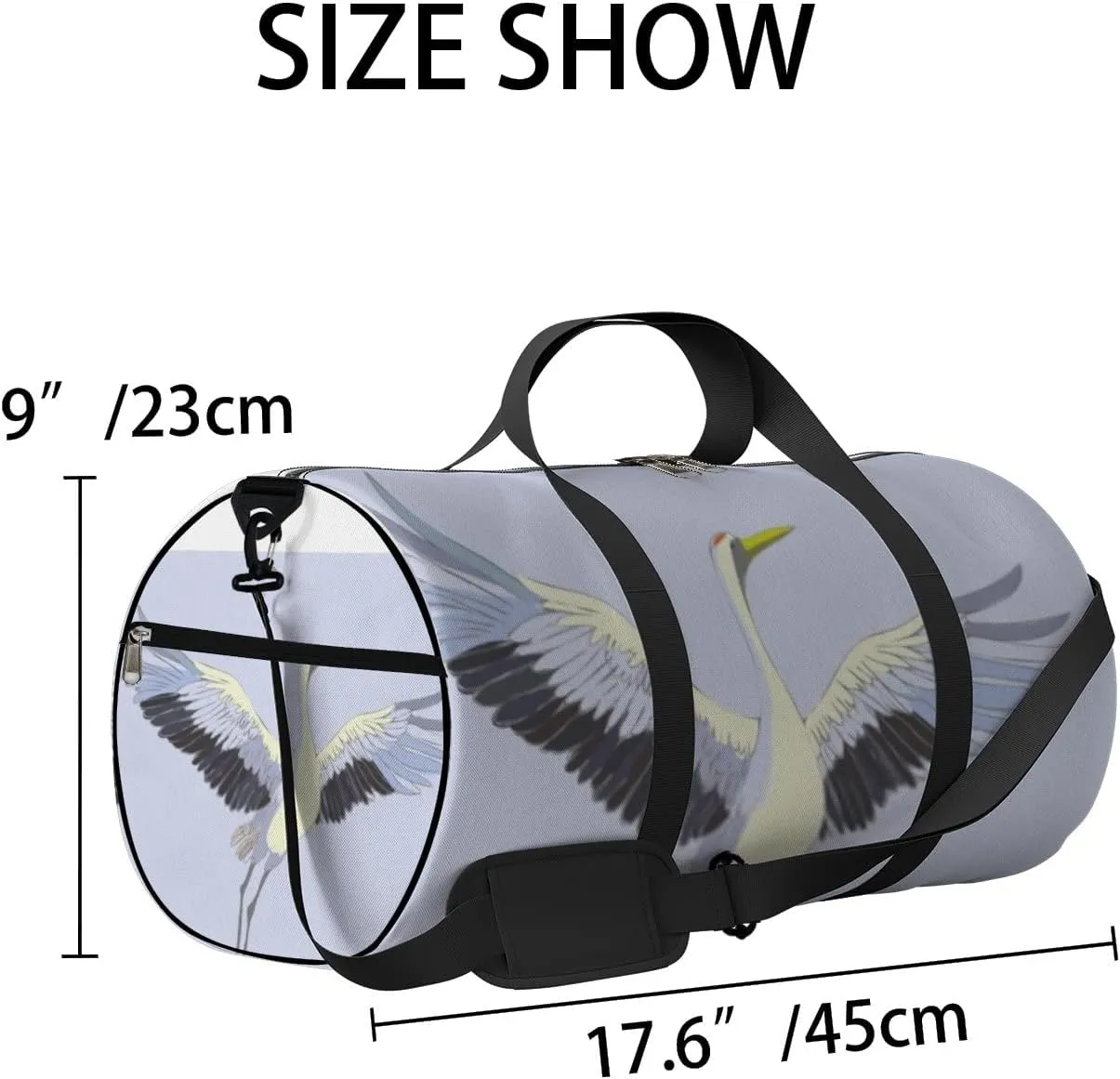 Sports Gym Bag for Women and Men Waterproof Bird Crane White Duffel Bag Lightweight Carryon Traveling Boarding Gripsack