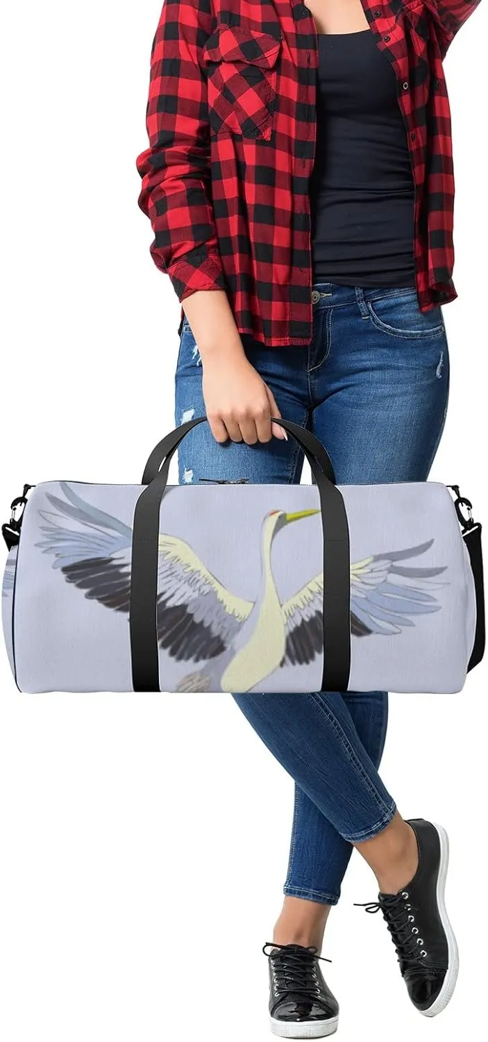 Sports Gym Bag for Women and Men Waterproof Bird Crane White Duffel Bag Lightweight Carryon Traveling Boarding Gripsack