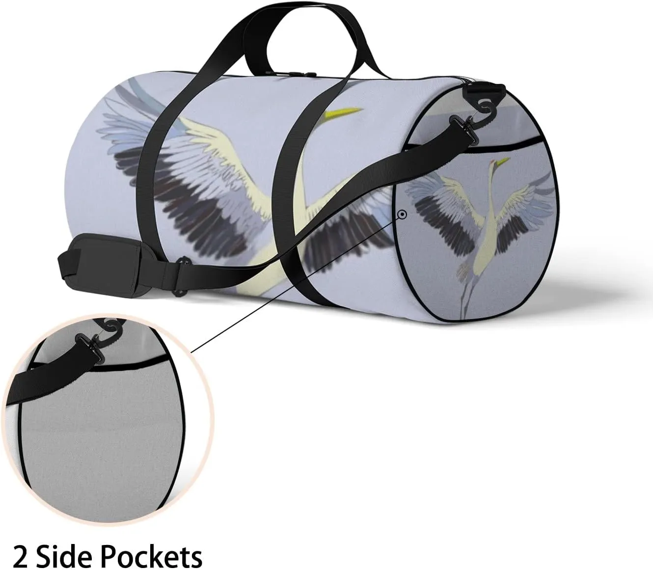 Sports Gym Bag for Women and Men Waterproof Bird Crane White Duffel Bag Lightweight Carryon Traveling Boarding Gripsack