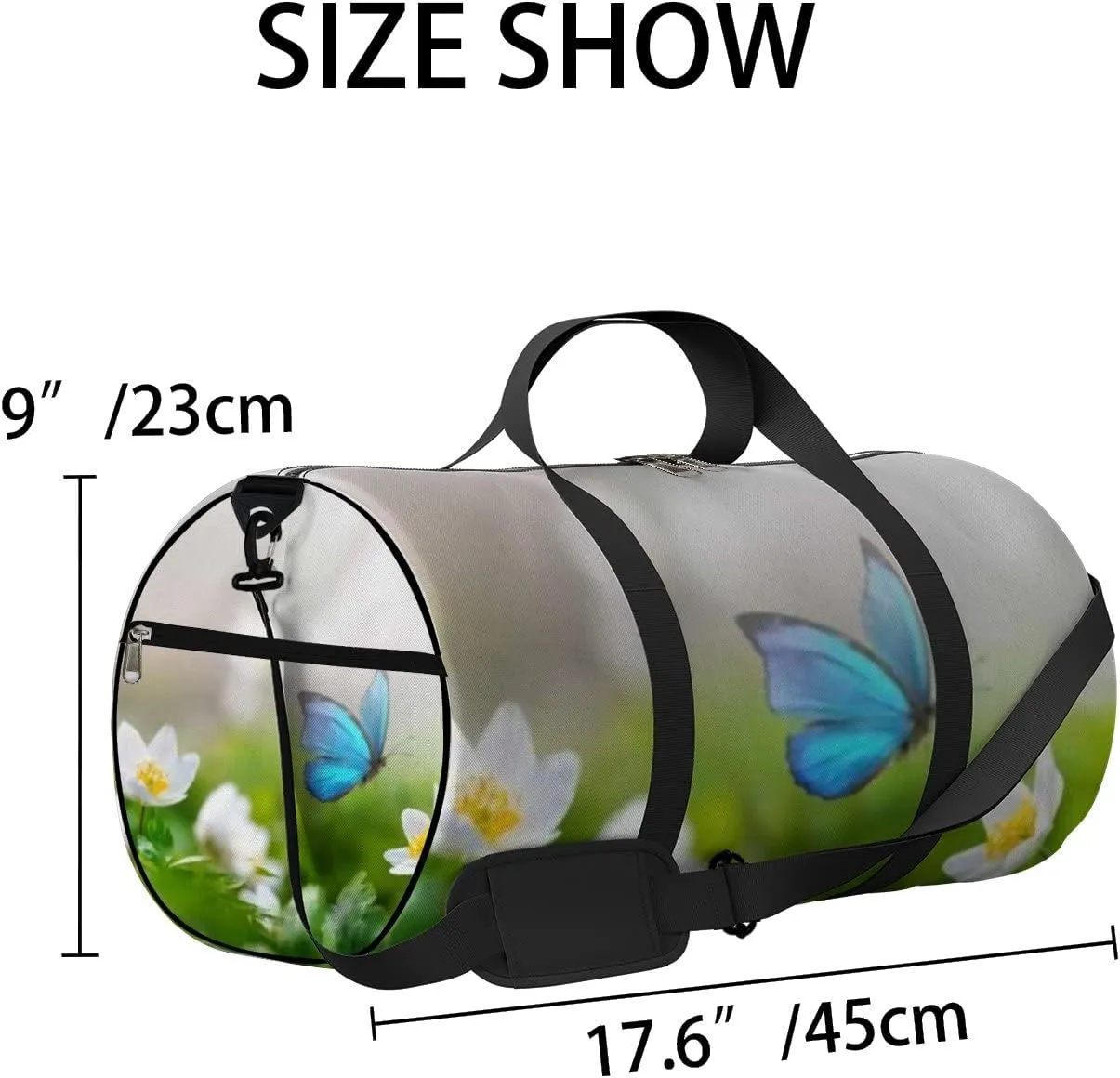Sports Gym Bag for Women and Men Waterproof Blue Butterfly Flowers Anemones Duffel Bag Lightweight Carryon Traveling Boarding Gripsack