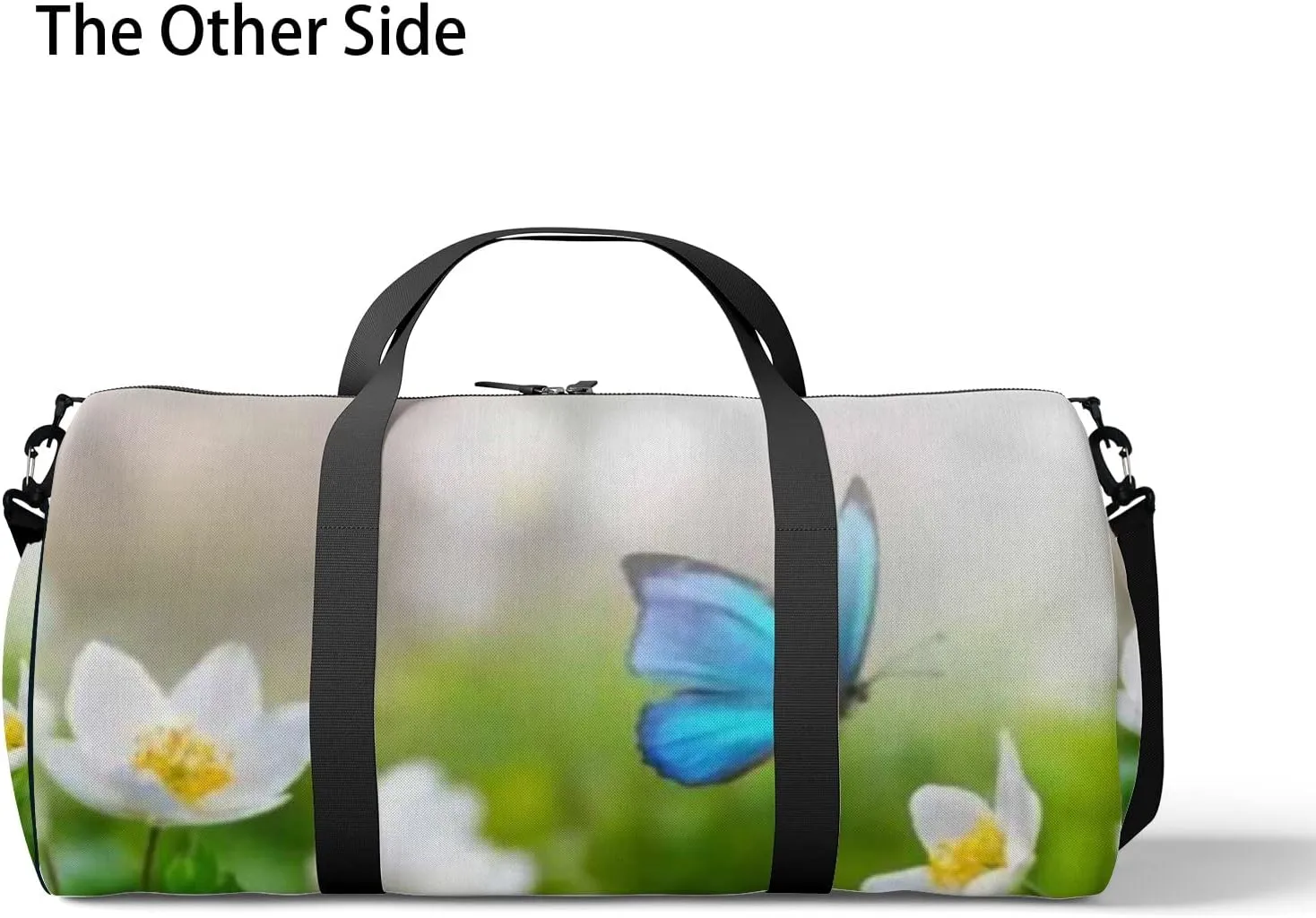 Sports Gym Bag for Women and Men Waterproof Blue Butterfly Flowers Anemones Duffel Bag Lightweight Carryon Traveling Boarding Gripsack