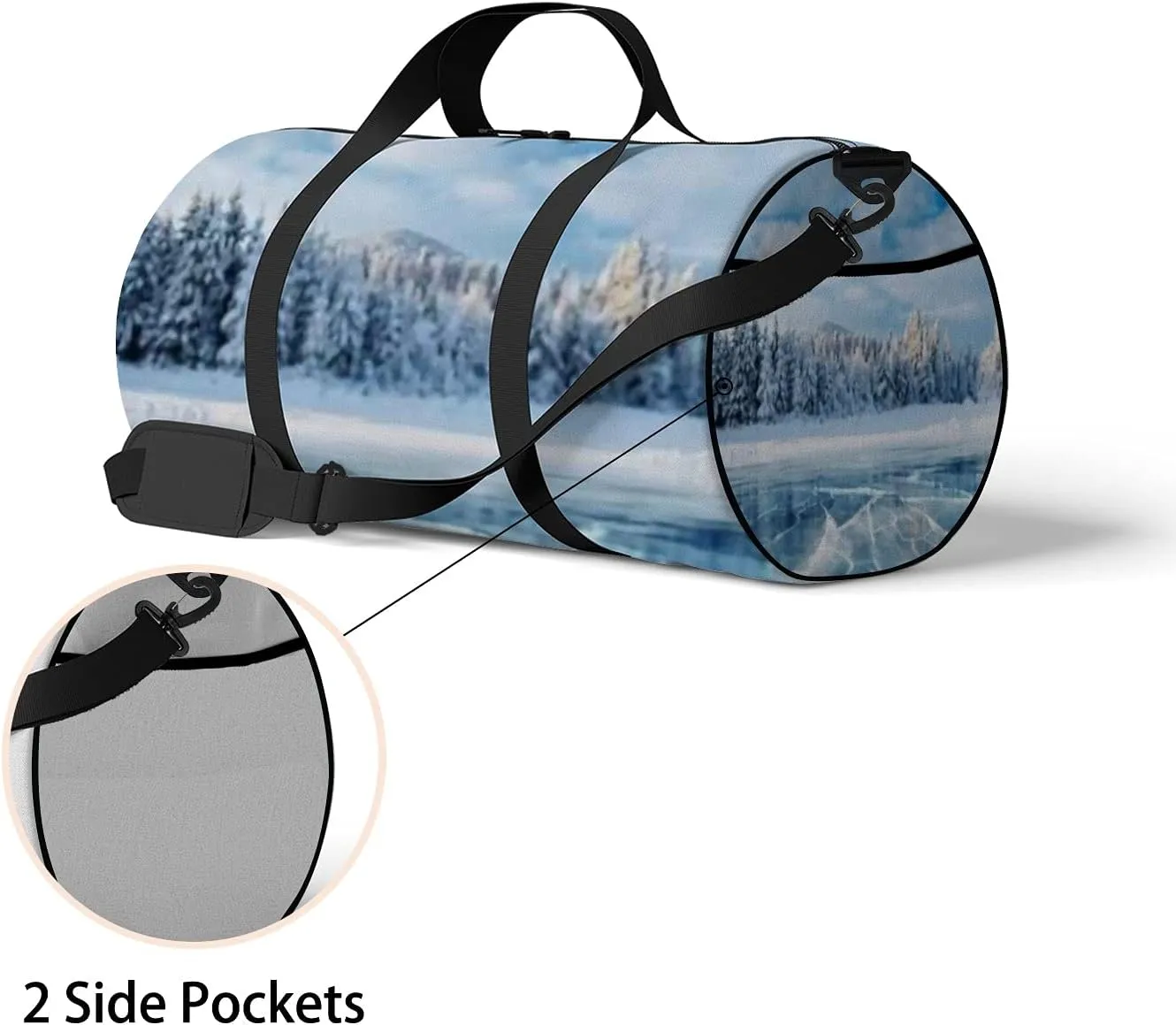 Sports Gym Bag for Women and Men Waterproof Blue Ice Cracks Winter Snowing Duffel Bag Lightweight Carryon Traveling Boarding Gripsack
