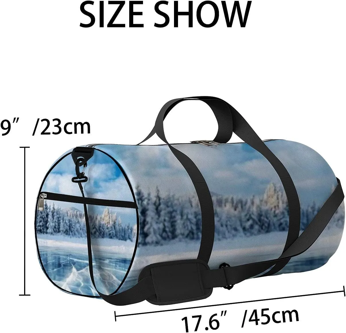 Sports Gym Bag for Women and Men Waterproof Blue Ice Cracks Winter Snowing Duffel Bag Lightweight Carryon Traveling Boarding Gripsack