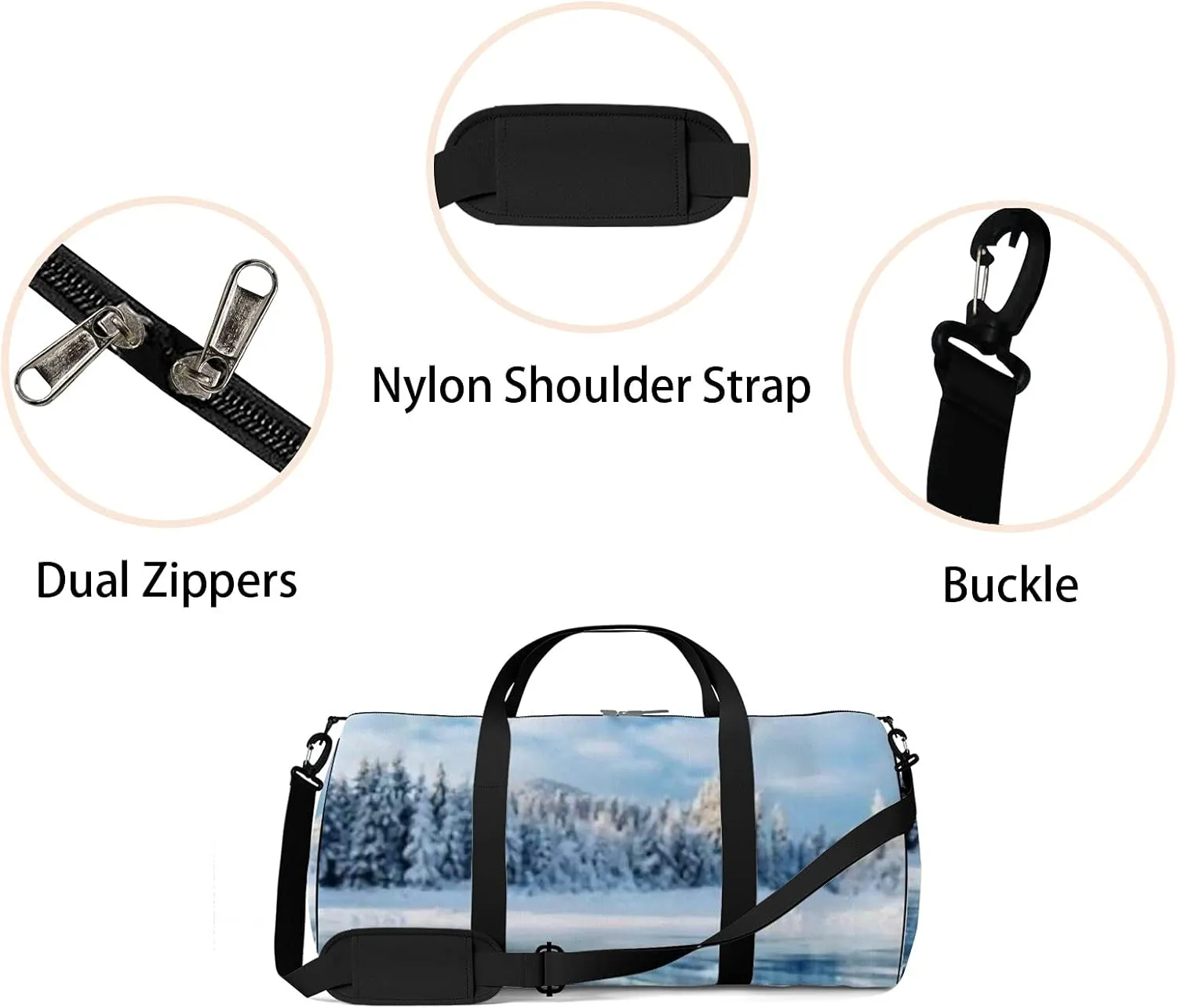 Sports Gym Bag for Women and Men Waterproof Blue Ice Cracks Winter Snowing Duffel Bag Lightweight Carryon Traveling Boarding Gripsack