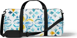 Sports Gym Bag for Women and Men Waterproof Blue Moroccan Vintage Pattern Duffel Bag Lightweight Carryon Traveling Boarding Gripsack