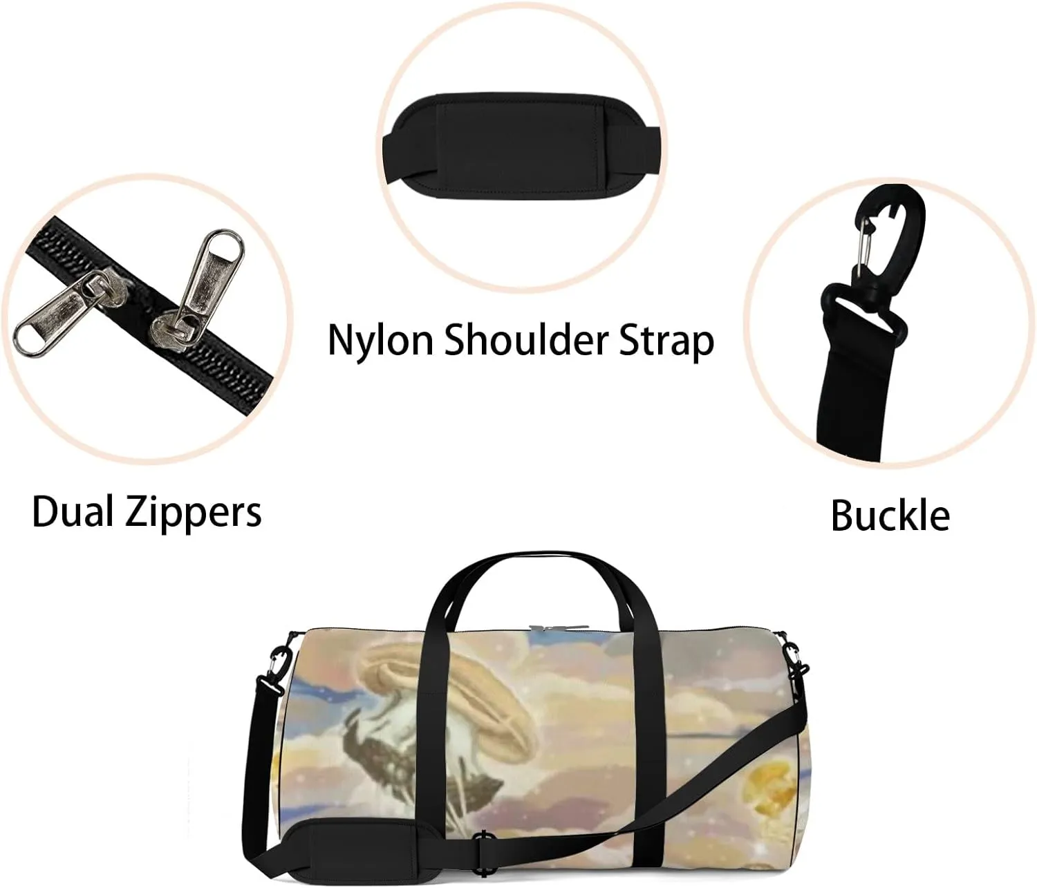 Sports Gym Bag for Women and Men Waterproof Bright Colourful Sky Duffel Bag Lightweight Carryon Traveling Boarding Gripsack