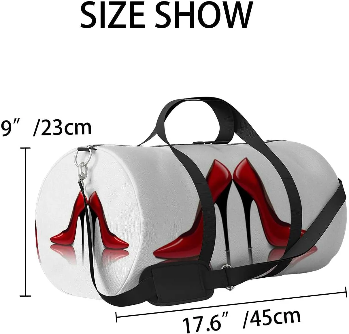 Sports Gym Bag for Women and Men Waterproof Bright Red Shoes Illustration Duffel Bag Lightweight Carryon Traveling Boarding Gripsack