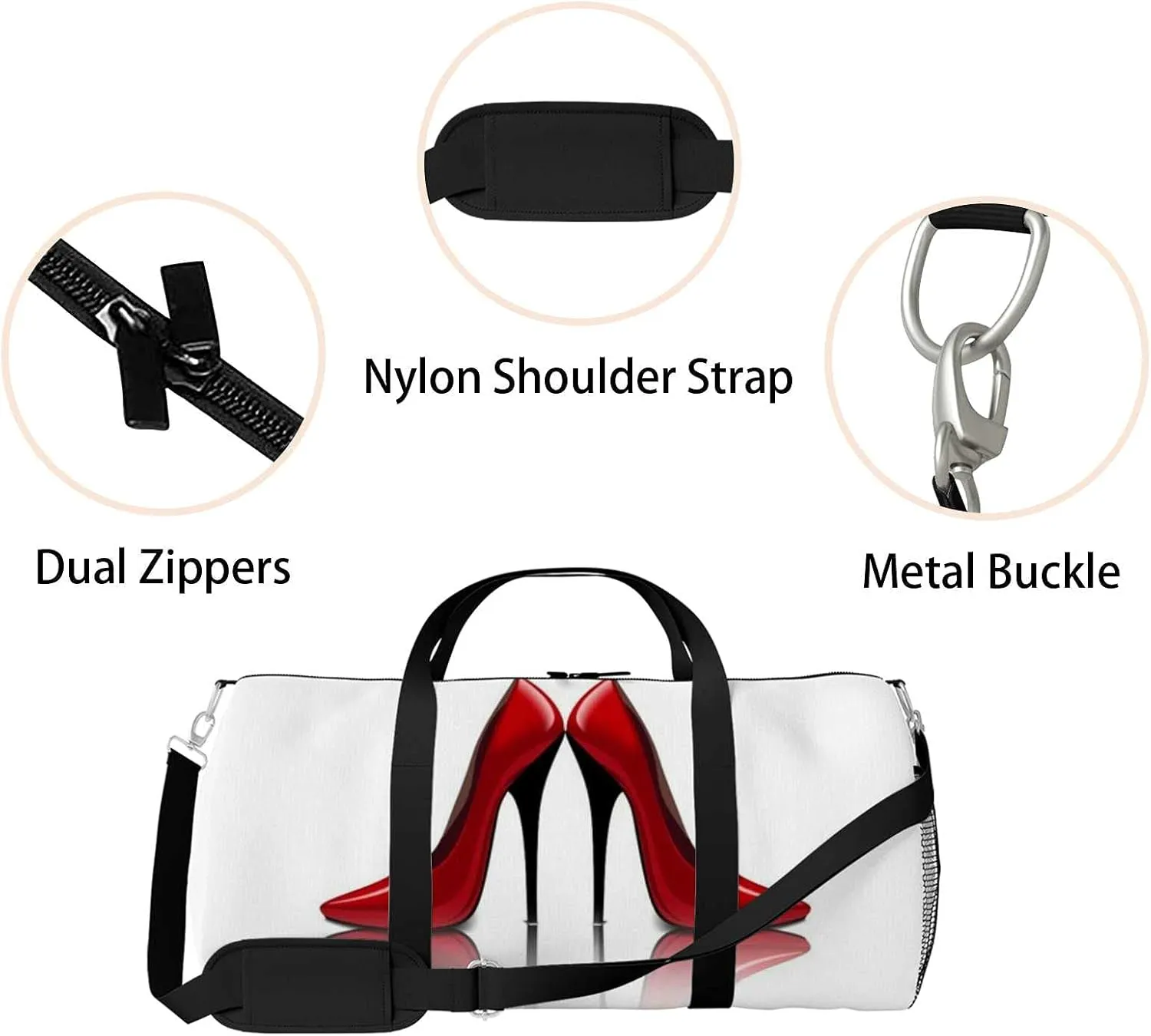 Sports Gym Bag for Women and Men Waterproof Bright Red Shoes Illustration Duffel Bag Lightweight Carryon Traveling Boarding Gripsack