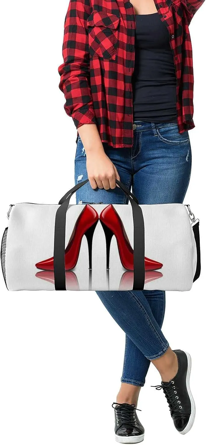 Sports Gym Bag for Women and Men Waterproof Bright Red Shoes Illustration Duffel Bag Lightweight Carryon Traveling Boarding Gripsack