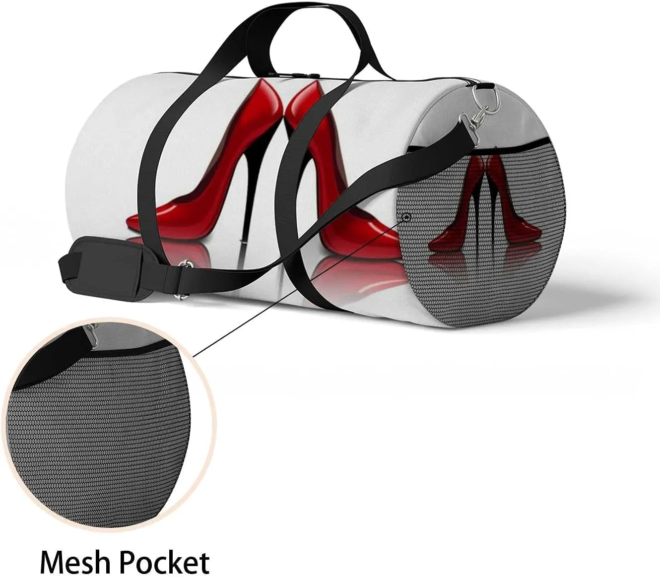 Sports Gym Bag for Women and Men Waterproof Bright Red Shoes Illustration Duffel Bag Lightweight Carryon Traveling Boarding Gripsack