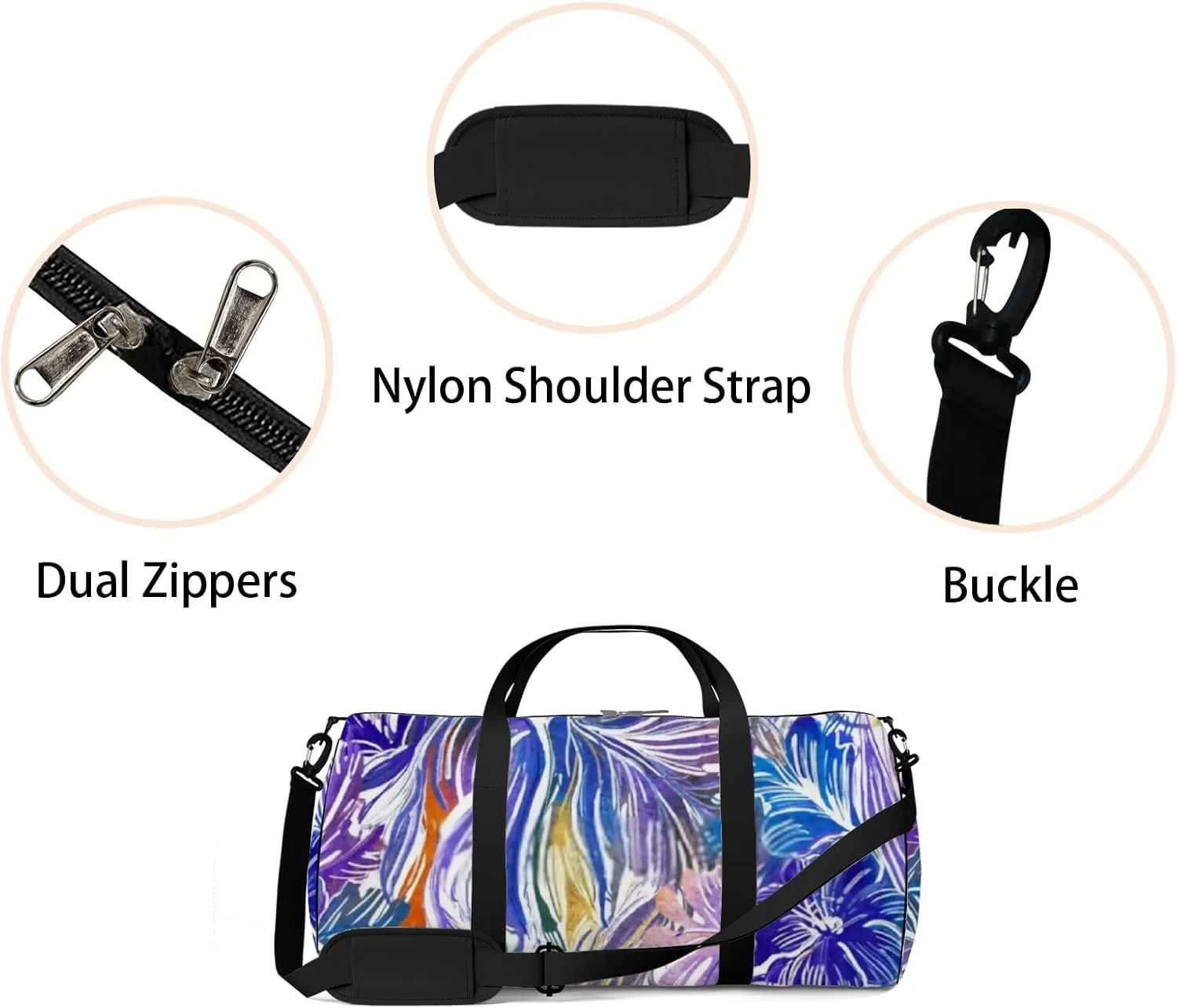 Sports Gym Bag for Women and Men Waterproof Bright Tropical Flowers Summer Purple Duffel Bag Lightweight Carryon Traveling Boarding Gripsack
