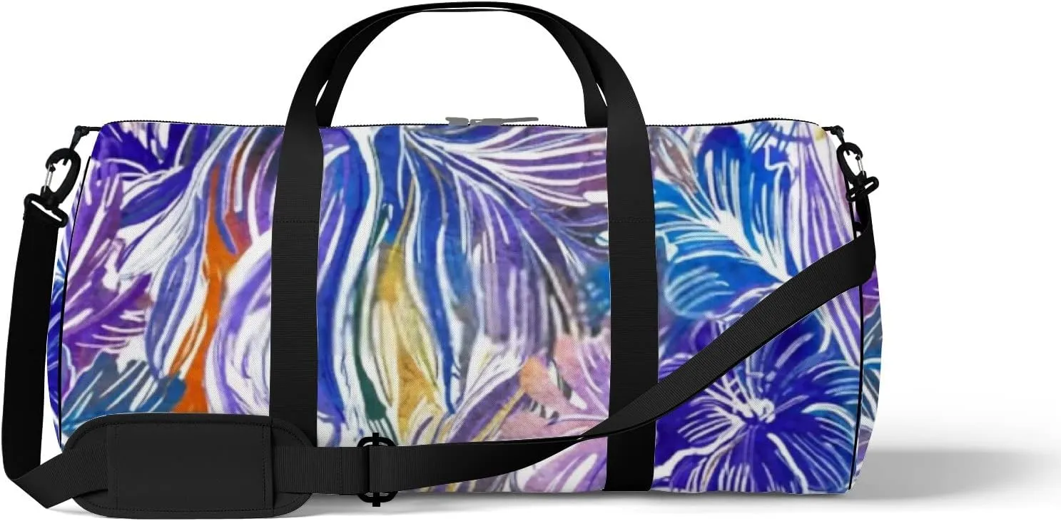 Sports Gym Bag for Women and Men Waterproof Bright Tropical Flowers Summer Purple Duffel Bag Lightweight Carryon Traveling Boarding Gripsack