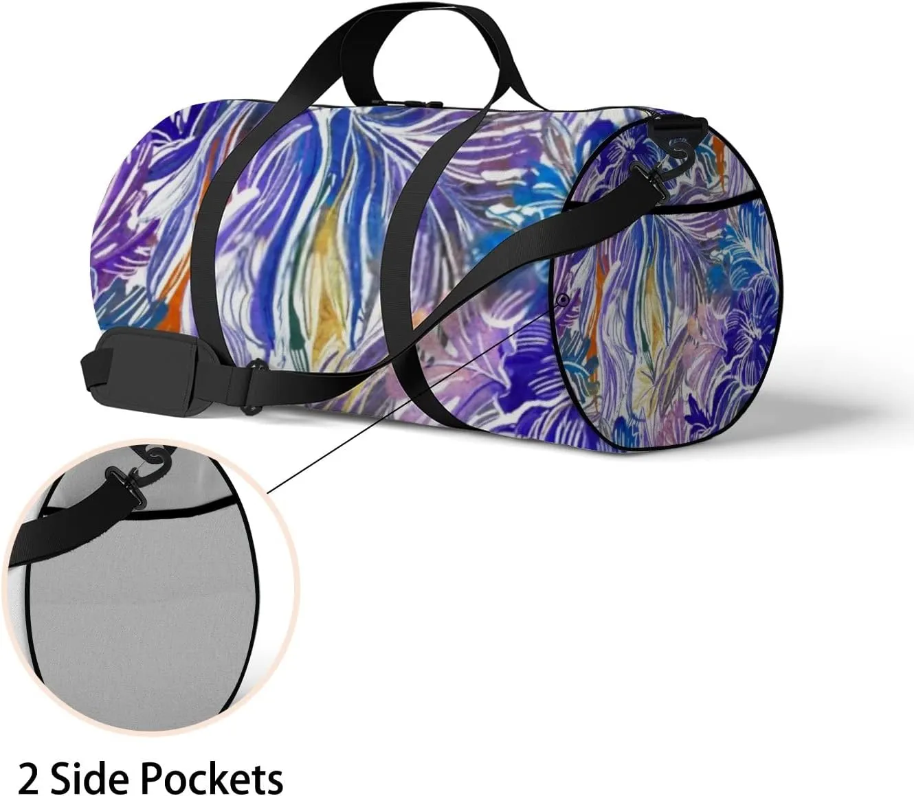 Sports Gym Bag for Women and Men Waterproof Bright Tropical Flowers Summer Purple Duffel Bag Lightweight Carryon Traveling Boarding Gripsack