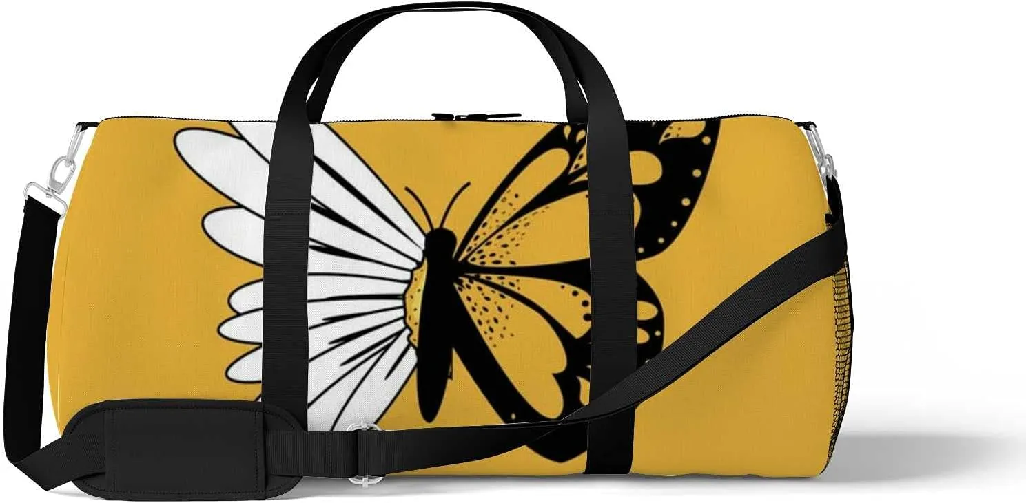 Sports Gym Bag for Women and Men Waterproof Butterflies Daisy Flower Duffel Bag Lightweight Carryon Traveling Boarding Gripsack