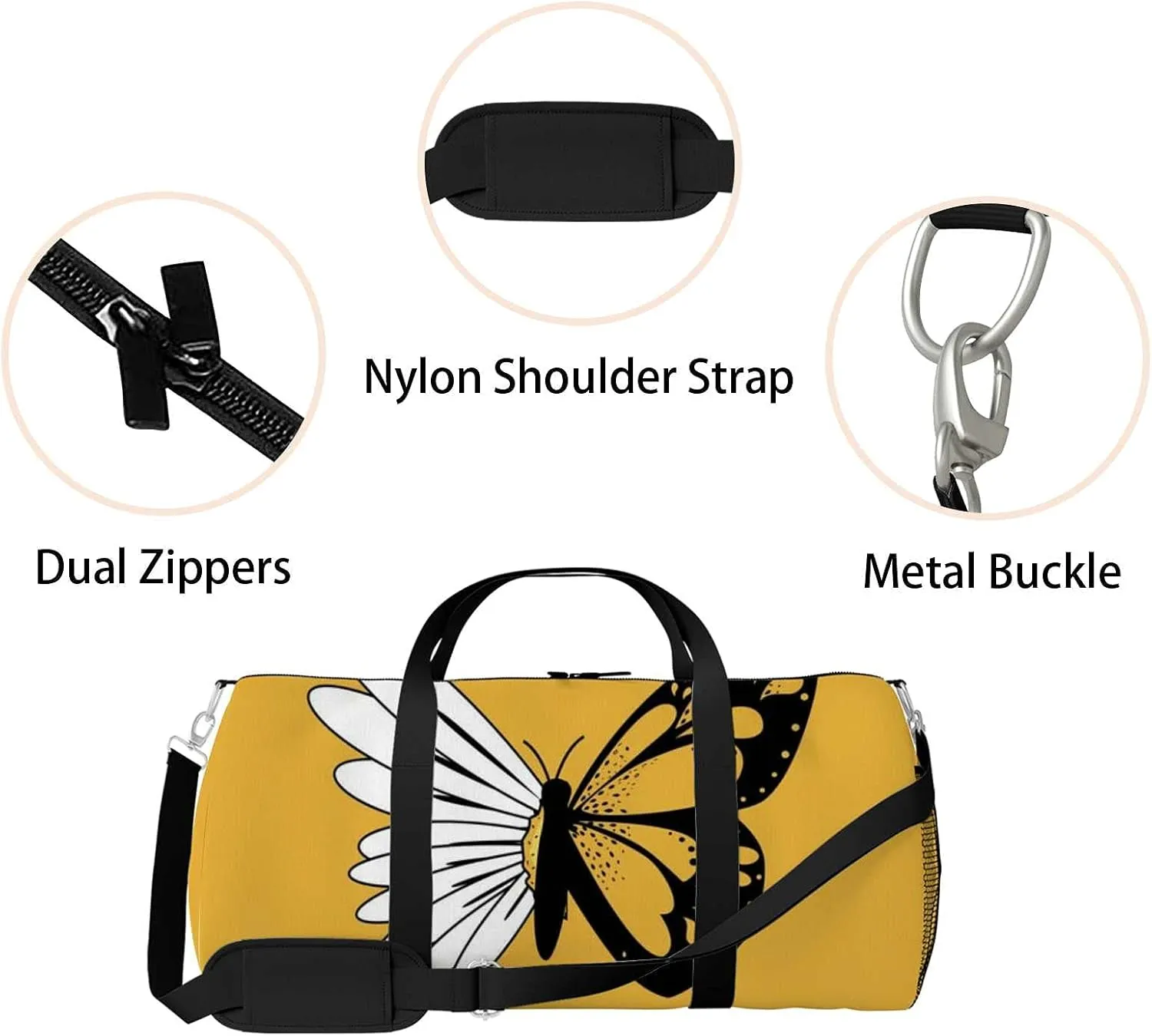 Sports Gym Bag for Women and Men Waterproof Butterflies Daisy Flower Duffel Bag Lightweight Carryon Traveling Boarding Gripsack