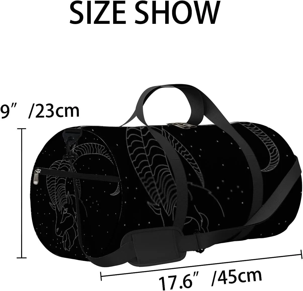 Sports Gym Bag for Women and Men Waterproof Capricorn Zodiac White Black Duffel Bag Lightweight Carryon Traveling Boarding Gripsack