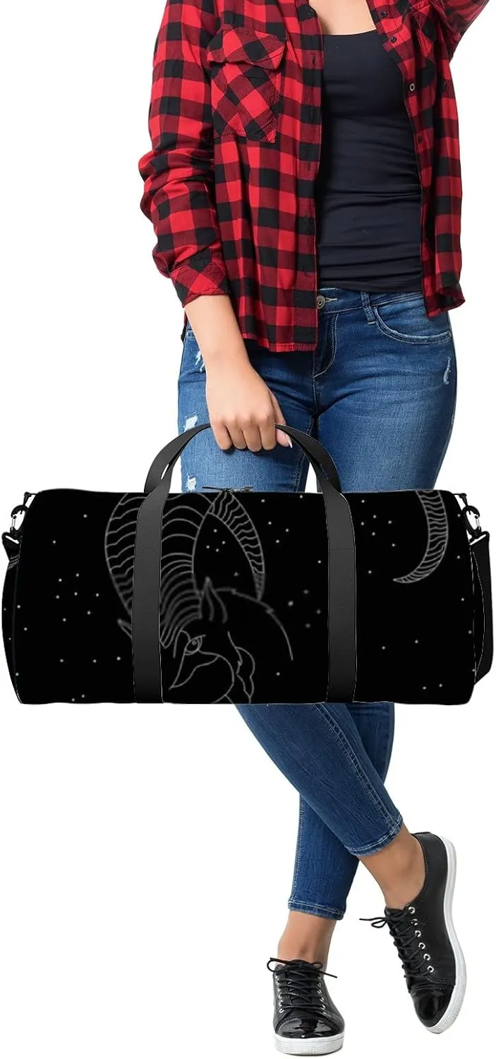 Sports Gym Bag for Women and Men Waterproof Capricorn Zodiac White Black Duffel Bag Lightweight Carryon Traveling Boarding Gripsack