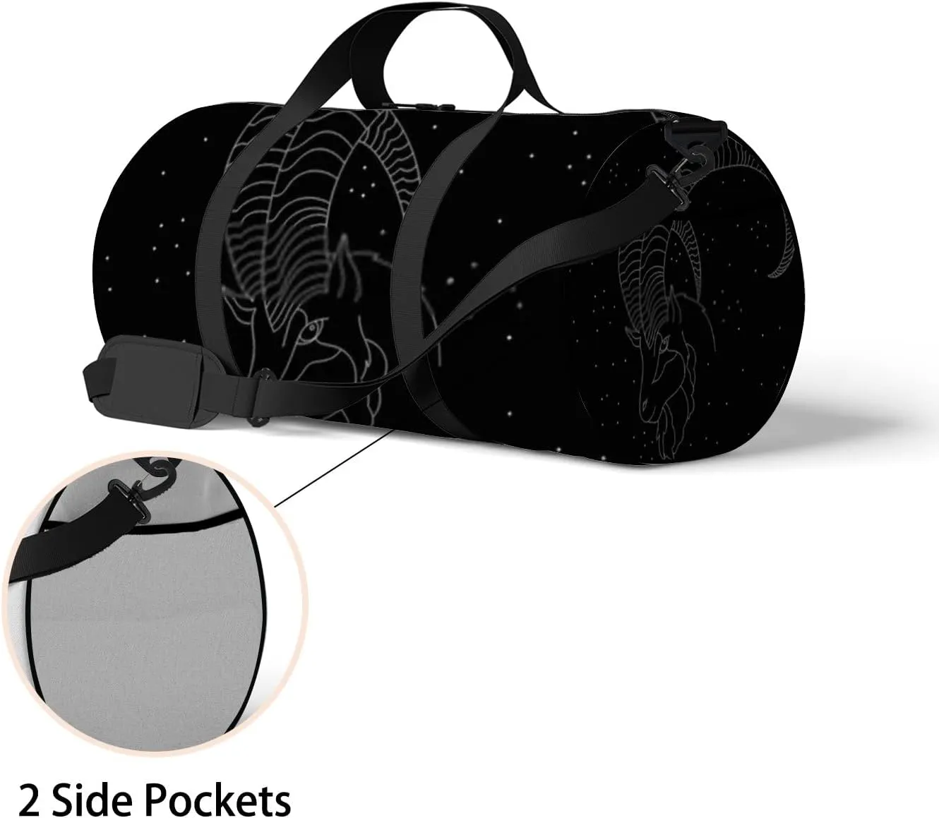 Sports Gym Bag for Women and Men Waterproof Capricorn Zodiac White Black Duffel Bag Lightweight Carryon Traveling Boarding Gripsack