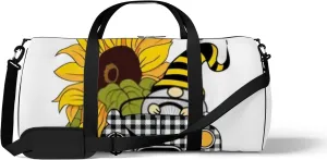 Sports Gym Bag for Women and Men Waterproof Cartoon Bright Sunflower Bee Duffel Bag Lightweight Carryon Traveling Boarding Gripsack