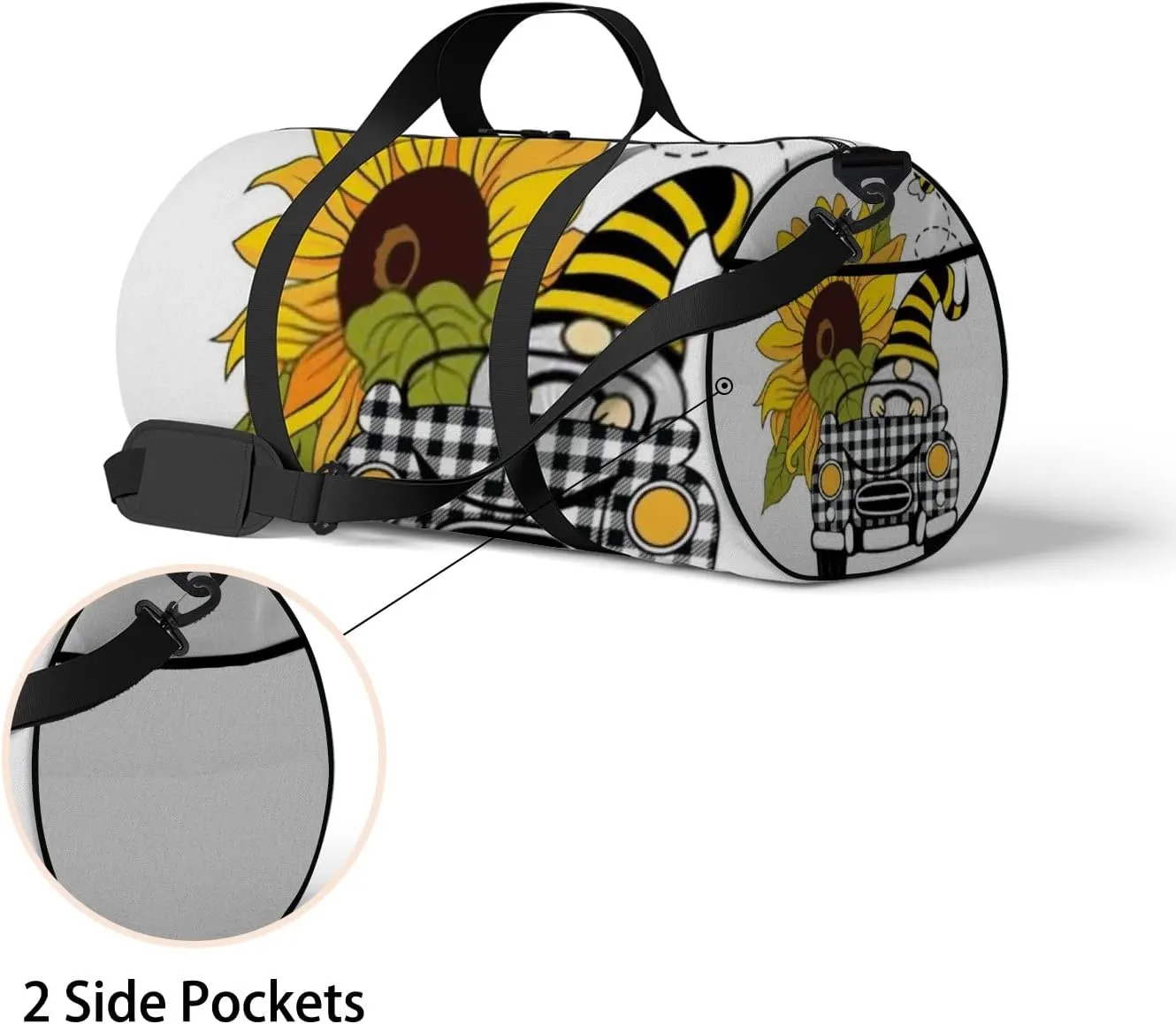 Sports Gym Bag for Women and Men Waterproof Cartoon Bright Sunflower Bee Duffel Bag Lightweight Carryon Traveling Boarding Gripsack