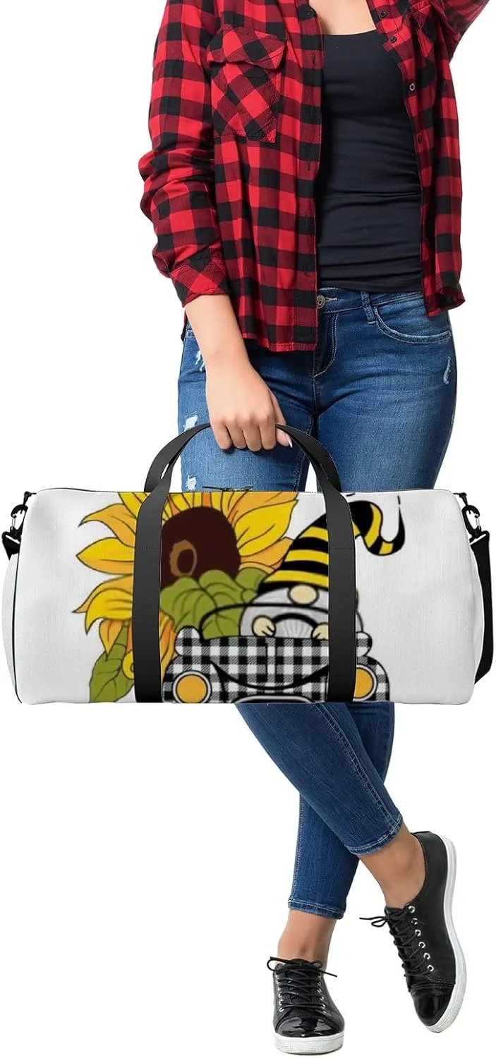 Sports Gym Bag for Women and Men Waterproof Cartoon Bright Sunflower Bee Duffel Bag Lightweight Carryon Traveling Boarding Gripsack