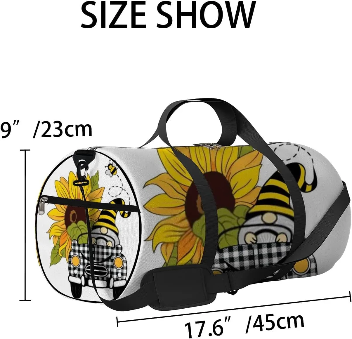 Sports Gym Bag for Women and Men Waterproof Cartoon Bright Sunflower Bee Duffel Bag Lightweight Carryon Traveling Boarding Gripsack