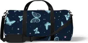 Sports Gym Bag for Women and Men Waterproof Cartoon Butterflies Dark Blue Duffel Bag Lightweight Carryon Traveling Boarding Gripsack