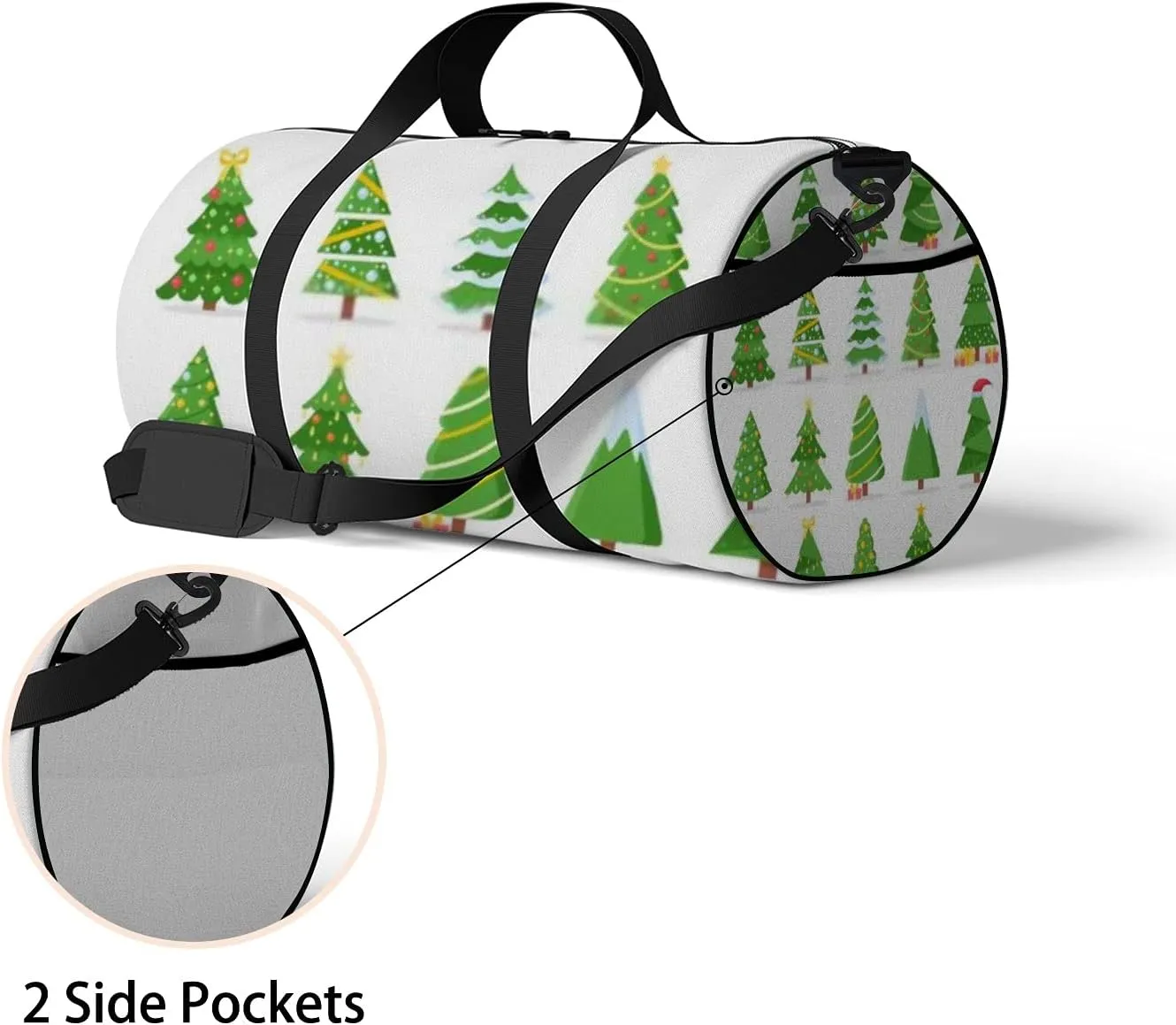 Sports Gym Bag for Women and Men Waterproof Cartoon Christmas Trees Green Duffel Bag Lightweight Carryon Traveling Boarding Gripsack