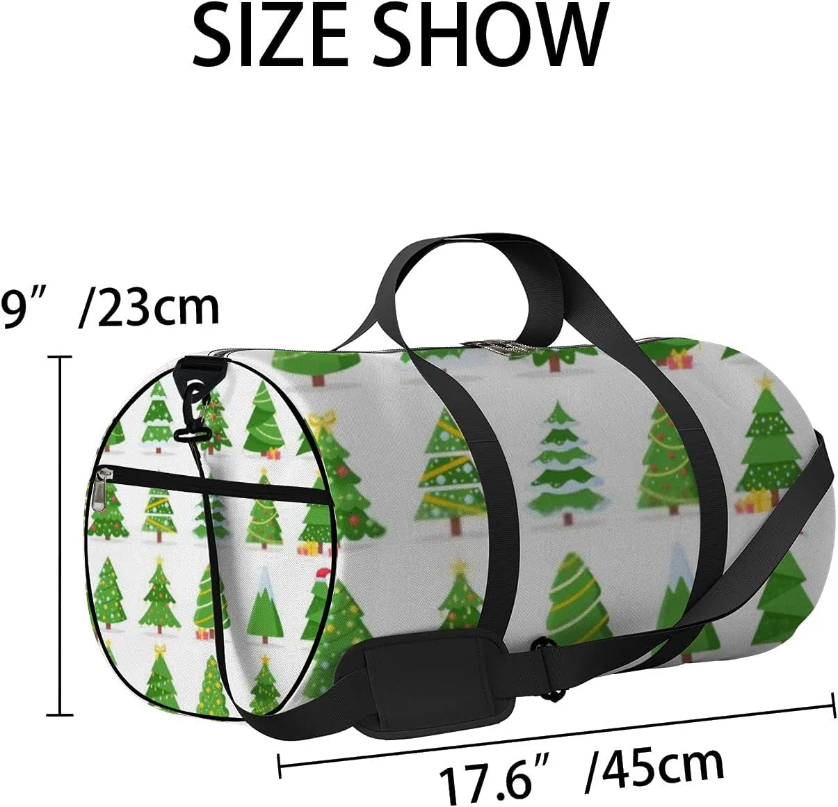 Sports Gym Bag for Women and Men Waterproof Cartoon Christmas Trees Green Duffel Bag Lightweight Carryon Traveling Boarding Gripsack