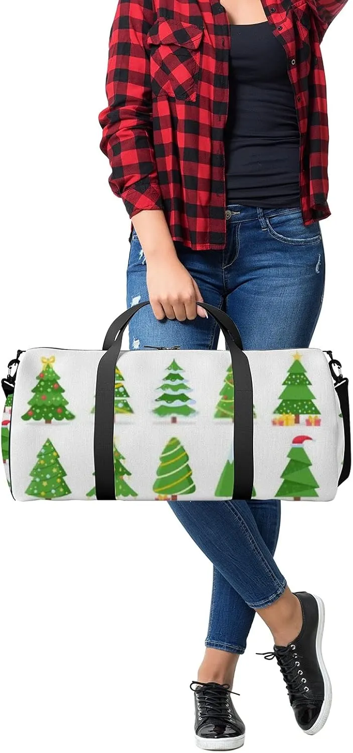 Sports Gym Bag for Women and Men Waterproof Cartoon Christmas Trees Green Duffel Bag Lightweight Carryon Traveling Boarding Gripsack