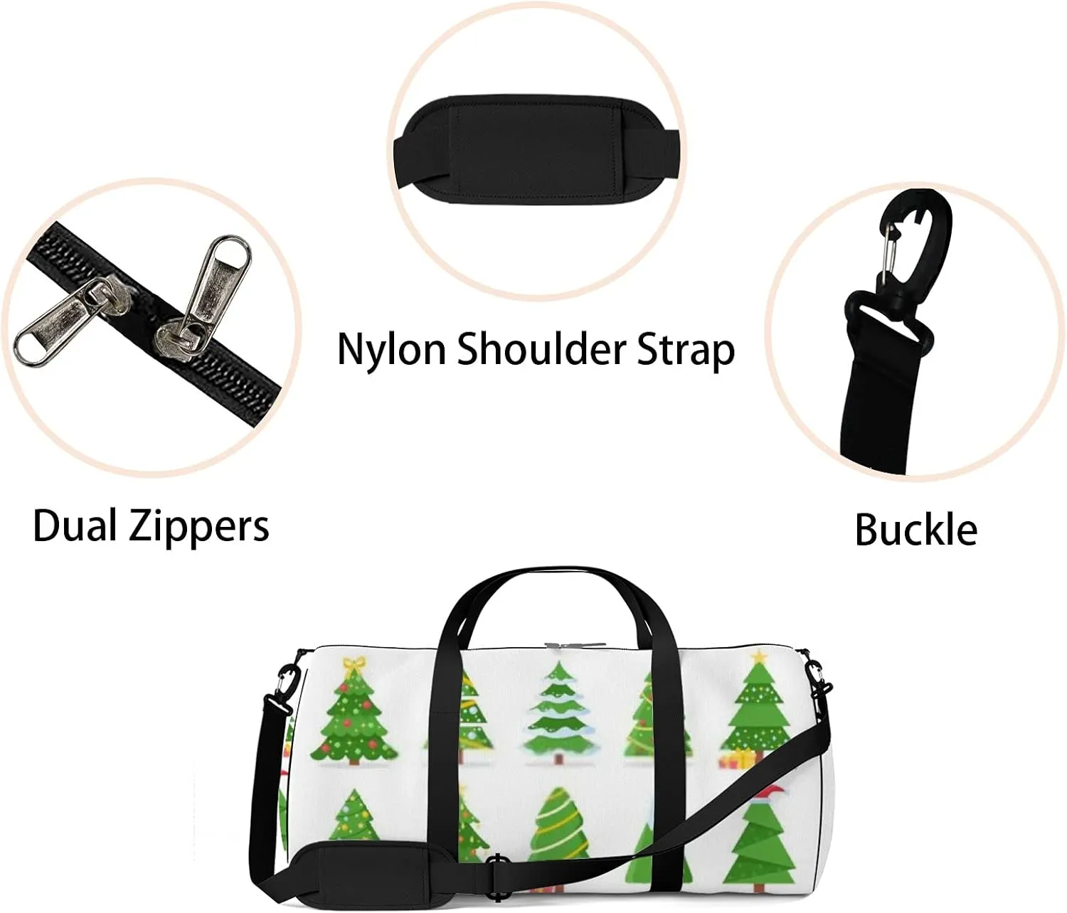 Sports Gym Bag for Women and Men Waterproof Cartoon Christmas Trees Green Duffel Bag Lightweight Carryon Traveling Boarding Gripsack