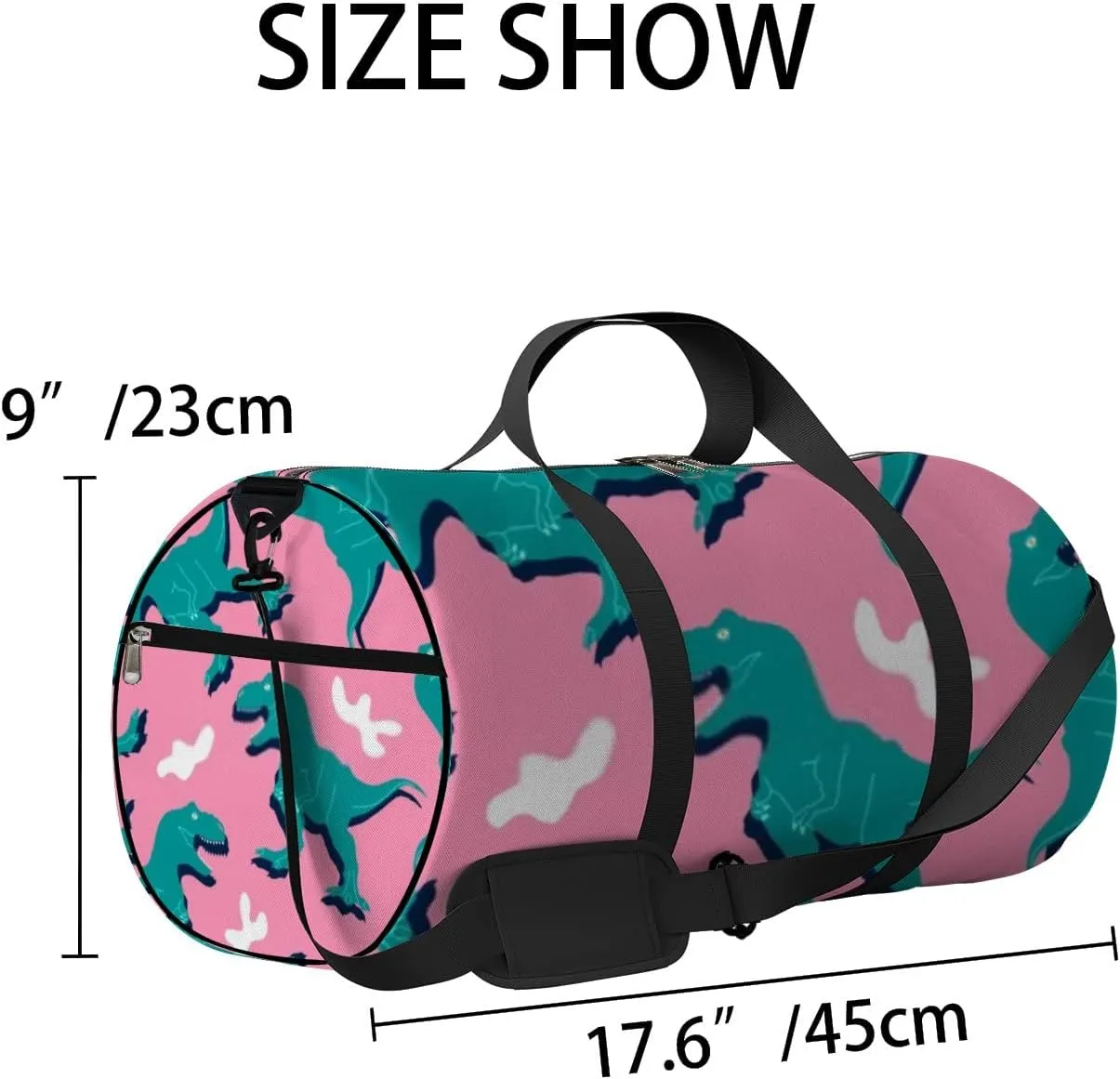 Sports Gym Bag for Women and Men Waterproof Cartoon Dinosaur Green Duffel Bag Lightweight Carryon Traveling Boarding Gripsack