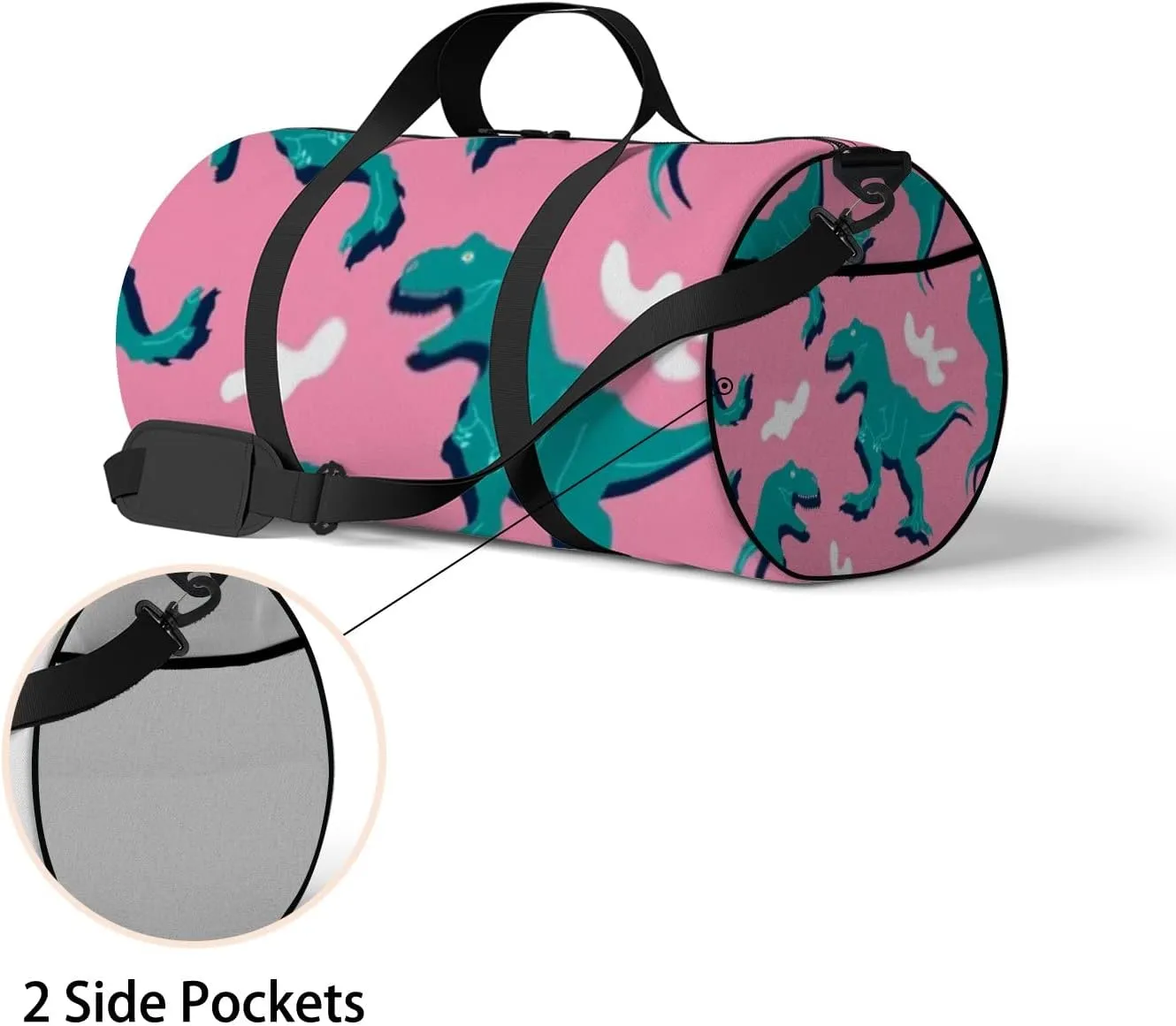 Sports Gym Bag for Women and Men Waterproof Cartoon Dinosaur Green Duffel Bag Lightweight Carryon Traveling Boarding Gripsack
