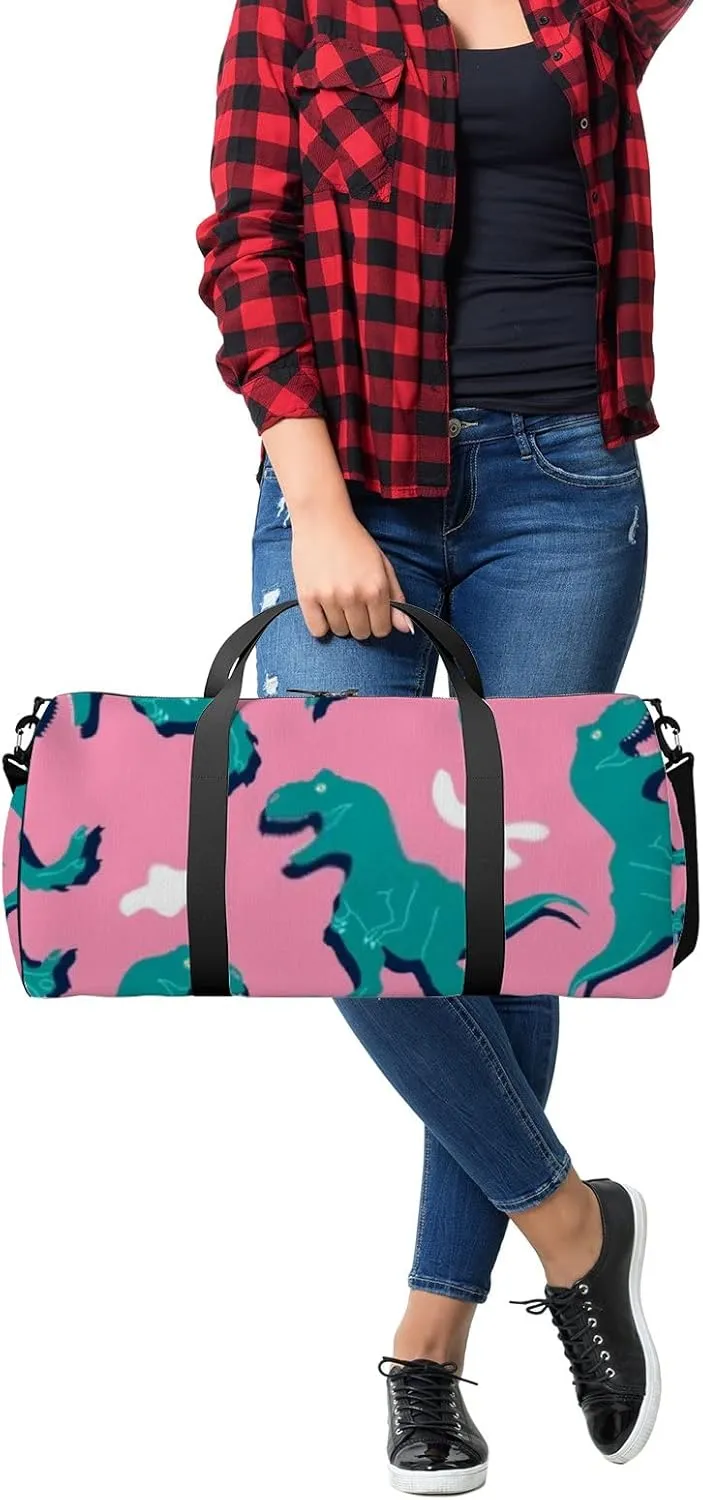 Sports Gym Bag for Women and Men Waterproof Cartoon Dinosaur Green Duffel Bag Lightweight Carryon Traveling Boarding Gripsack