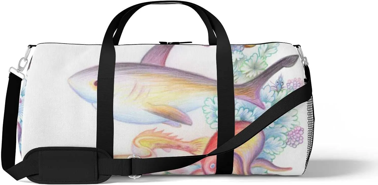Sports Gym Bag for Women and Men Waterproof Colorful Marine World Duffel Bag Lightweight Carryon Traveling Boarding Gripsack