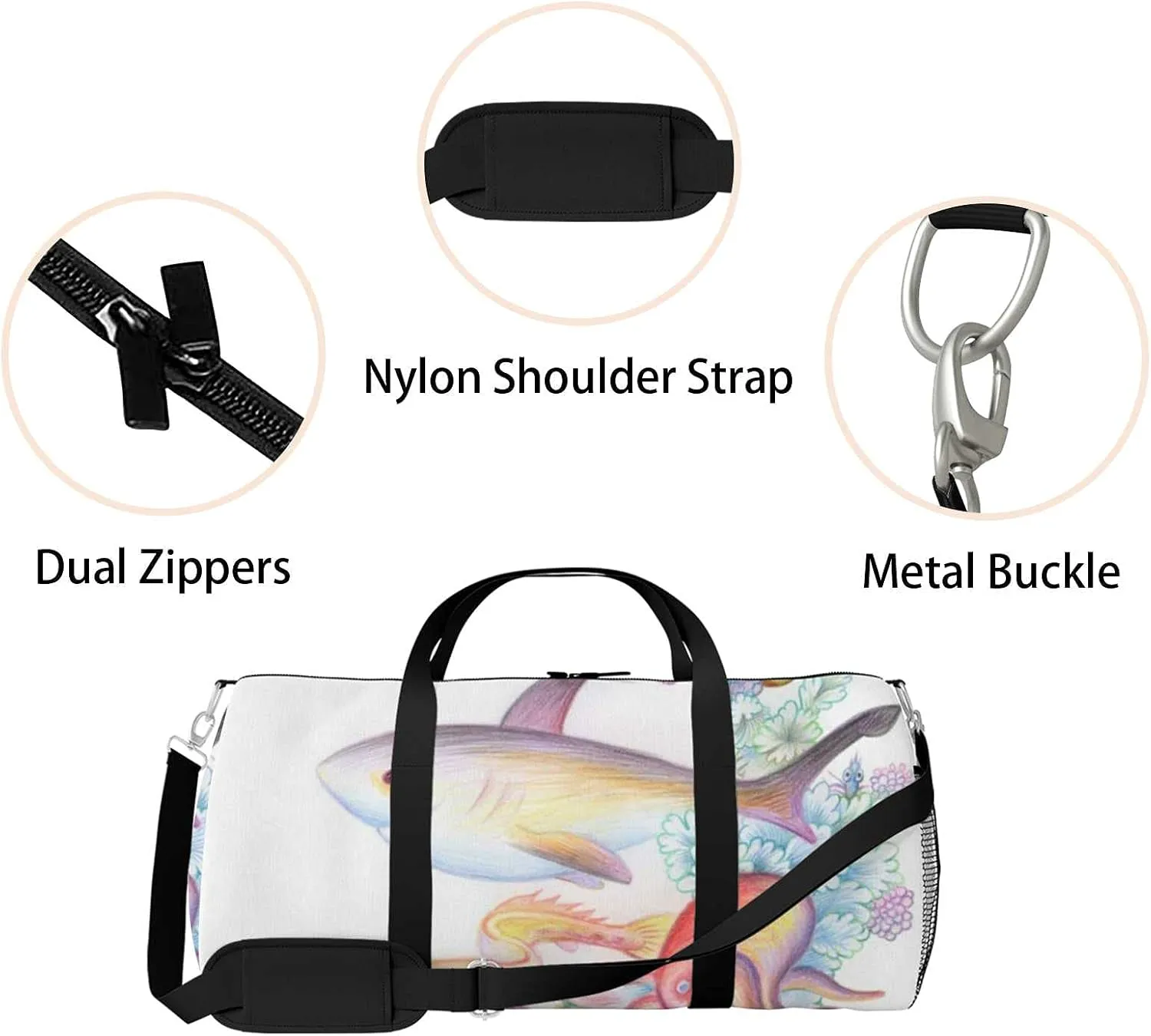 Sports Gym Bag for Women and Men Waterproof Colorful Marine World Duffel Bag Lightweight Carryon Traveling Boarding Gripsack