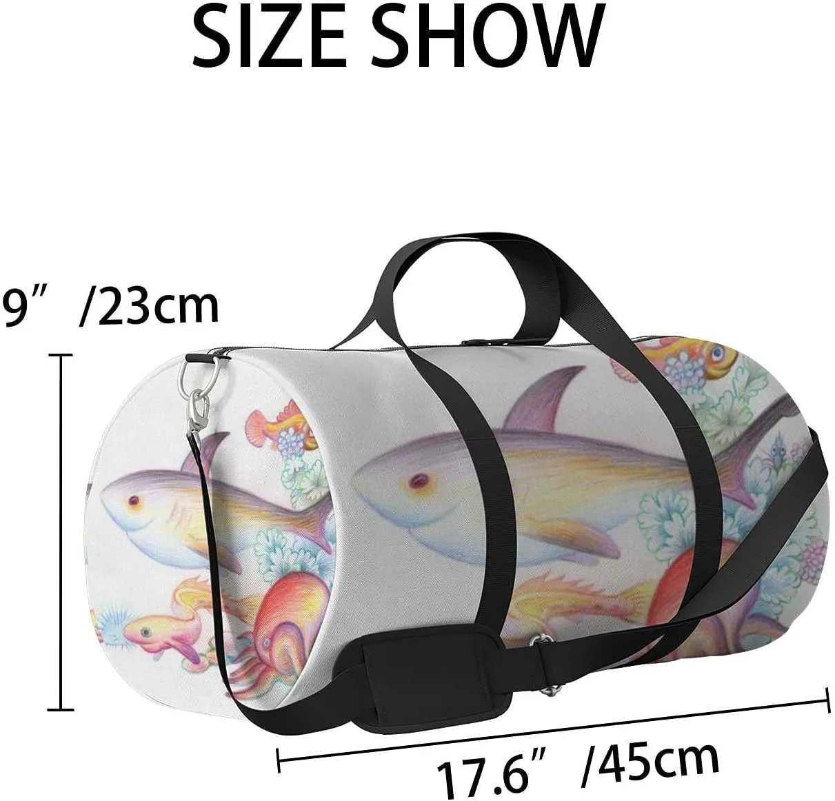 Sports Gym Bag for Women and Men Waterproof Colorful Marine World Duffel Bag Lightweight Carryon Traveling Boarding Gripsack